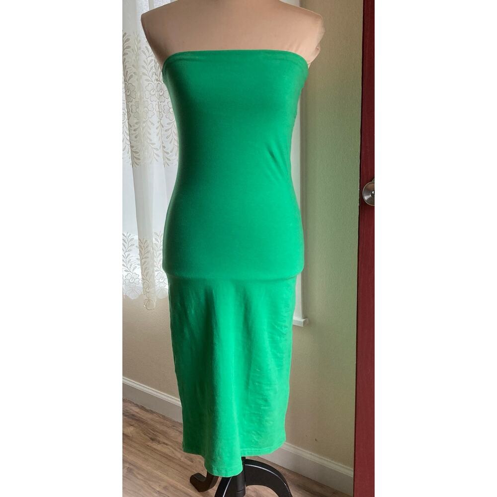 Moda International Strapless Bodycon Tube Dress S Kelly Green Cotton Blend Midi